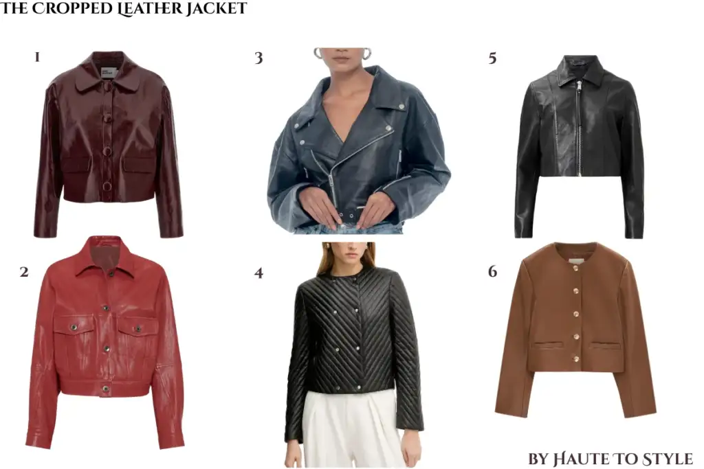 Leather Jackets 2025: Updated Essential Styles and Top Trends to Wear This Autumn 6 A curated lineup of cropped leather jackets for 2025 and 2026, including black cropped leather jackets, brown cropped leather jackets, and cropped moto jackets, perfect for capsule wardrobes and streetwear styling.